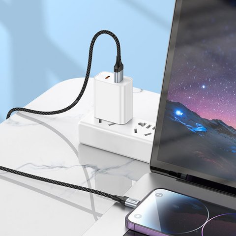 USB кабель Hoco X102, USB тип-A, Lightning, 100 см, 2,4 А, чорний, в нейлоновому обплетенні, #6942007608756 Прев'ю 5
