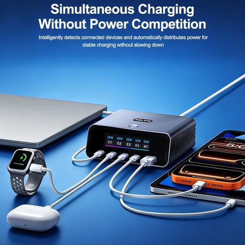 Сетевое зарядное устройство RELIFE Q8, 165 Вт, Quick Charge, Power Delivery (PD), серый, 5 портов Превью 5