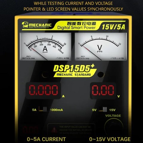 Fuente de alimentación (potencia) Mechanic DSP15D5+, un canal, transformador, hasta 15 V, hasta 5 A, indicadores combinados Vista previa  1
