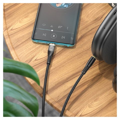 AUX-кабель Hoco UPA25, USB тип-C, TRS 3.5 мм, 100 см, чорний, в нейлоновому обплетенні, #6931474791177 Прев'ю 1