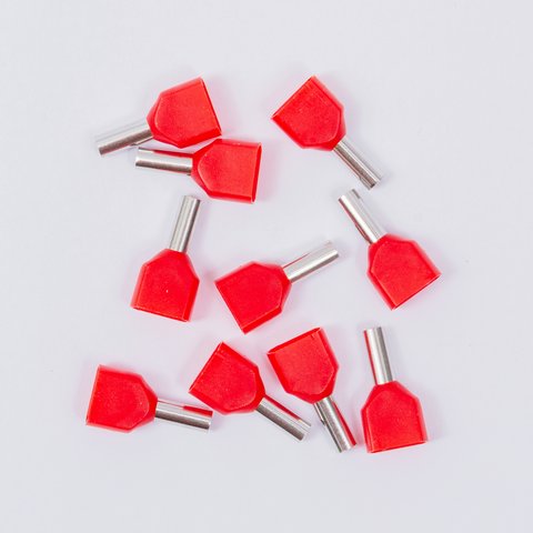 Наконечник TE2508, для 2х проводів, трубчастий, ізольований, червоний, 10 шт., 2,5 мм², 8 мм Прев'ю 1