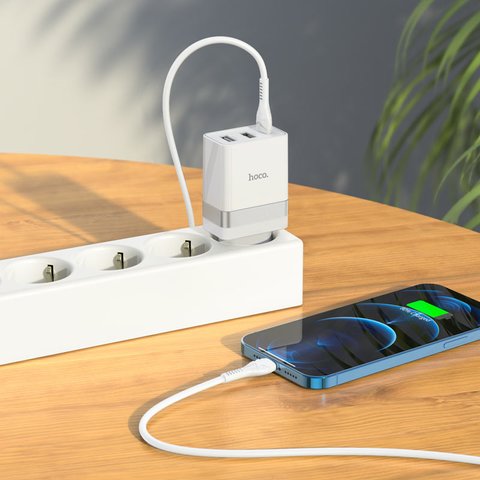 Сетевое зарядное устройство Hoco N21 Pro, 30 Вт, Power Delivery (PD), белый, c кабелем USB тип-C к Lightning для Apple, 3 порта, #6931474778796 Превью 5