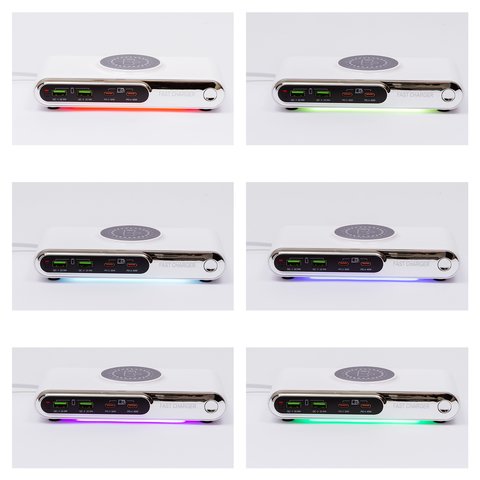 Мережевий зарядний пристрій Kingmax WLX-F9A, 72 Вт, Wireless Charge, Quick Charge, Power Delivery (PD), з підcвіткою, 4 порта Прев'ю 1