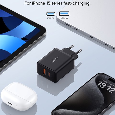 Мережевий зарядний пристрій Baseus Cube, 30 Вт, Power Delivery (PD), Fast Charge, чорний, 2 порта, #P10111404113-00 Прев'ю 2