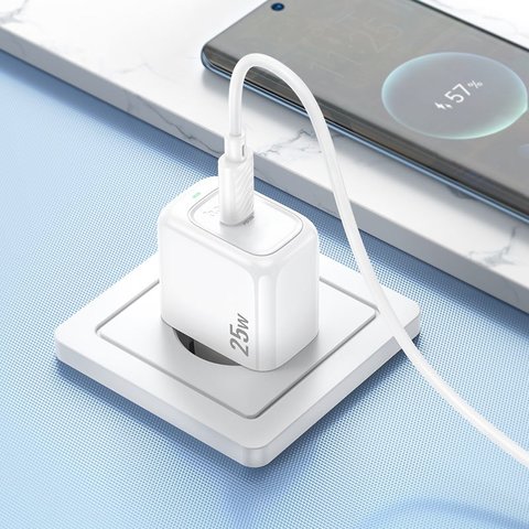 Сетевое зарядное устройство Hoco CS53A, 25 Вт, Power Delivery (PD), белый, c кабелем USB тип-C к USB тип-C, 1 порт, #6942007631501 Превью 1